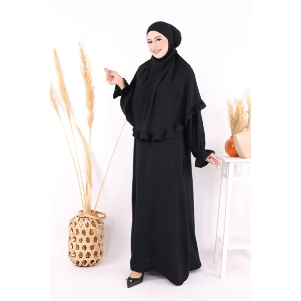 Sufleli Namaz Elbisesi 6034 Siyah