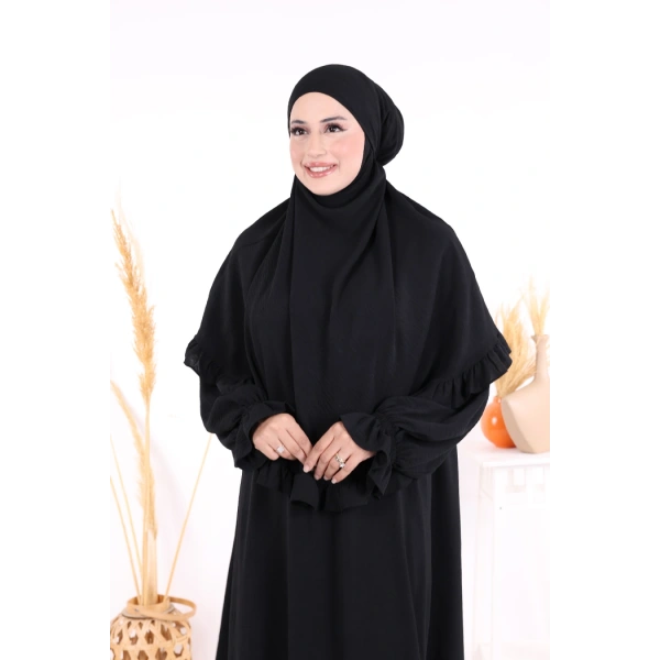 Sufleli Namaz Elbisesi 6034 Siyah