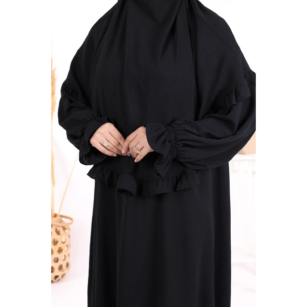 Sufleli Namaz Elbisesi 6034 Siyah
