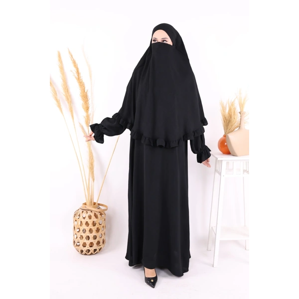 Sufleli Namaz Elbisesi 6034 Siyah