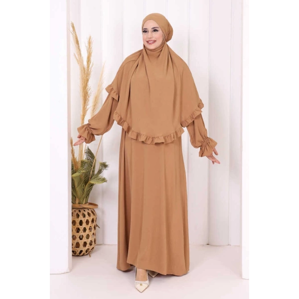 Sufleli Namaz Elbisesi 6034 Vizon