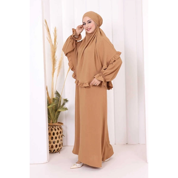 Sufleli Namaz Elbisesi 6034 Vizon