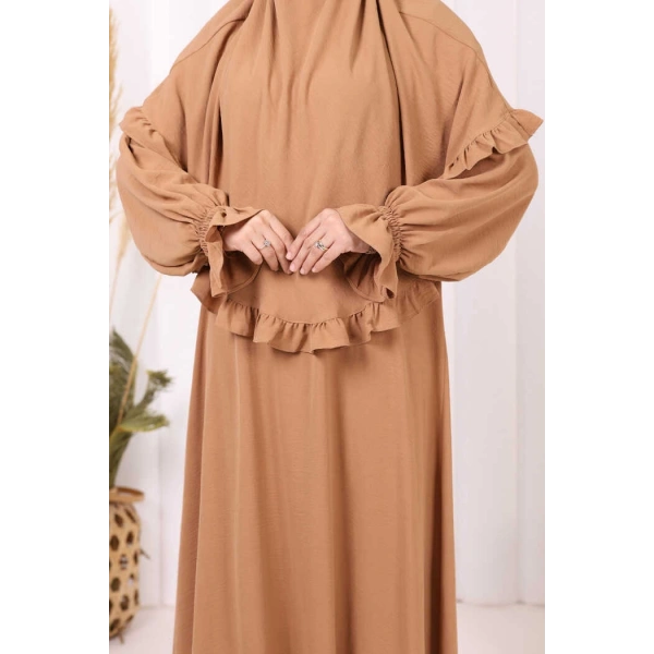 Sufleli Namaz Elbisesi 6034 Vizon