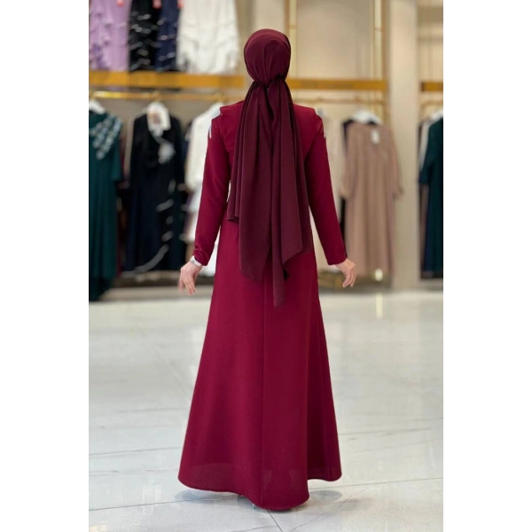 Taş Detaylı Abiye Elbise 3916 Bordo