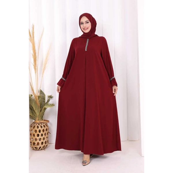Taş Detaylı Elbise 6033 Bordo