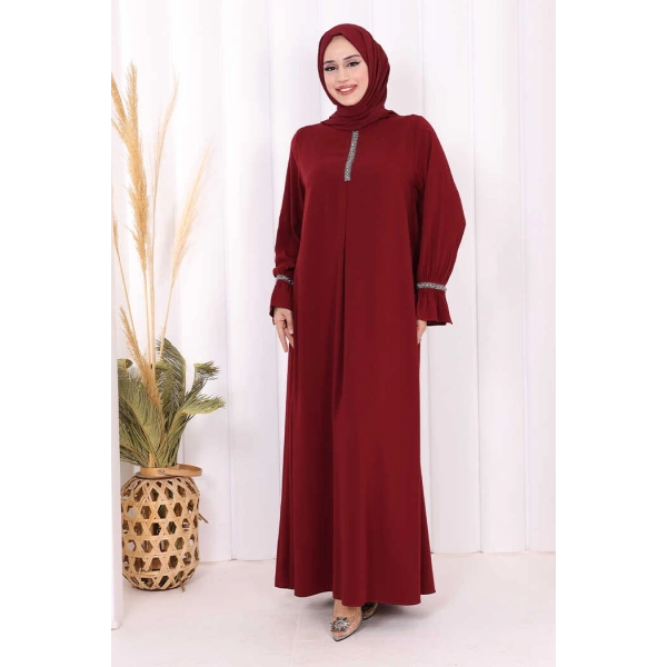 Taş Detaylı Elbise 6033 Bordo