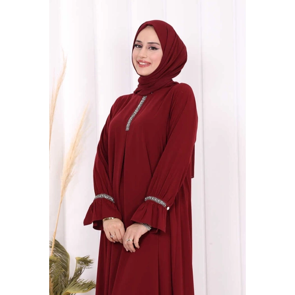 Taş Detaylı Elbise 6033 Bordo