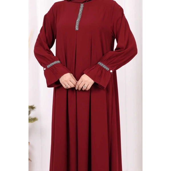 Taş Detaylı Elbise 6033 Bordo