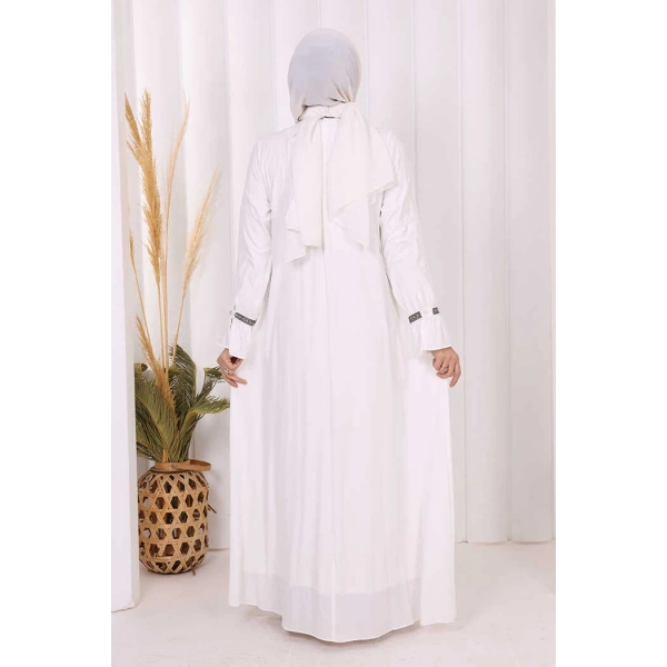 Taş Detaylı Elbise 6033 Ekru