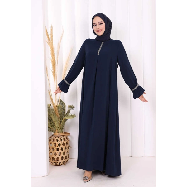Taş Detaylı Elbise 6033 Lacivert