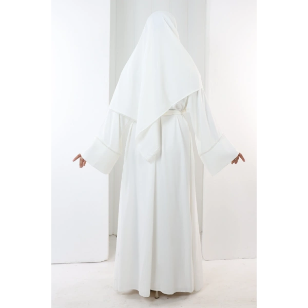 Taş Detaylı Şallı Abaya 7096 Ekru