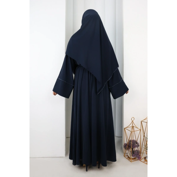 Taş Detaylı Şallı Abaya 7096 Lacivert