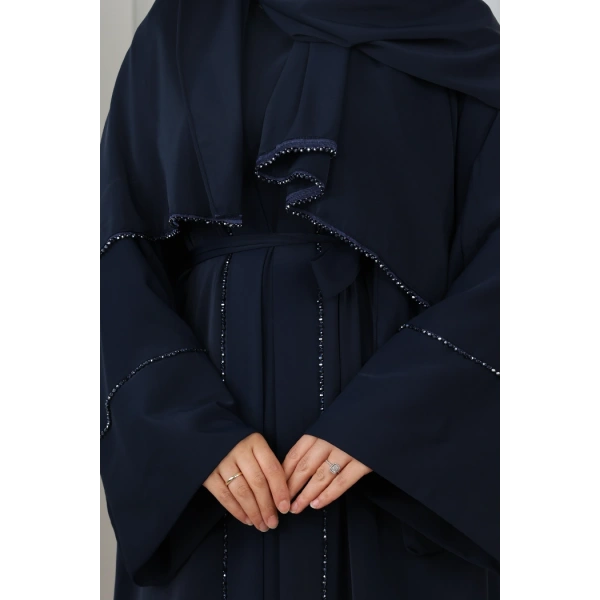 Taş Detaylı Şallı Abaya 7096 Lacivert