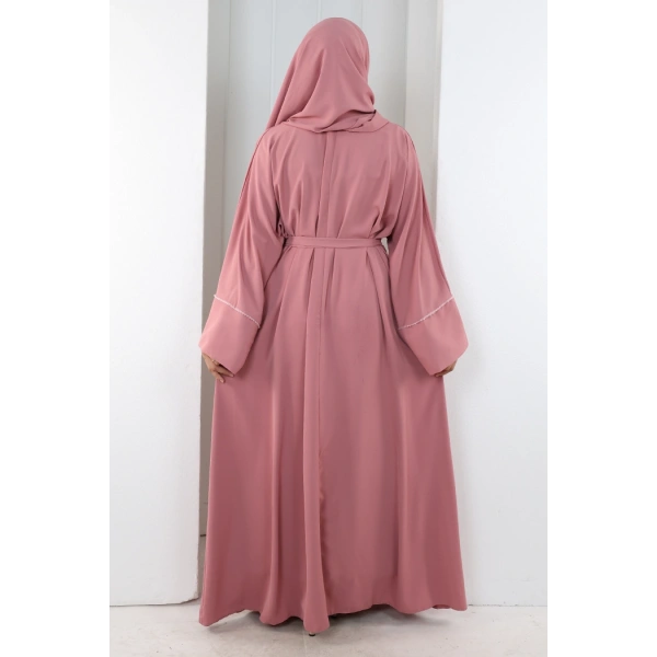 Taş Detaylı Şallı Abaya 7096 Pudra