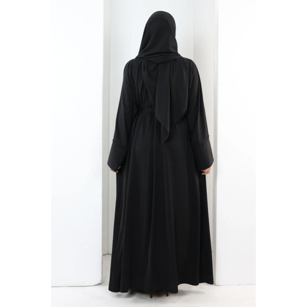 Taş Detaylı Şallı Abaya 7096 Siyah