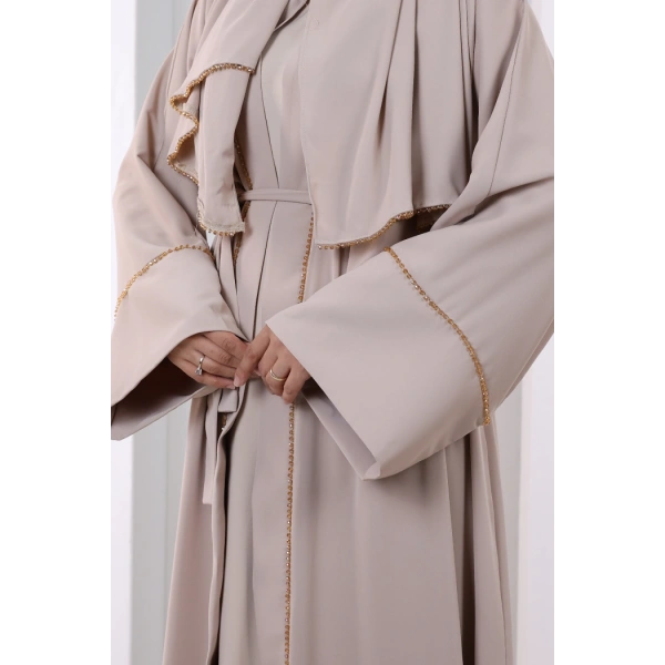 Taş Detaylı Şallı Abaya 7096 Taş