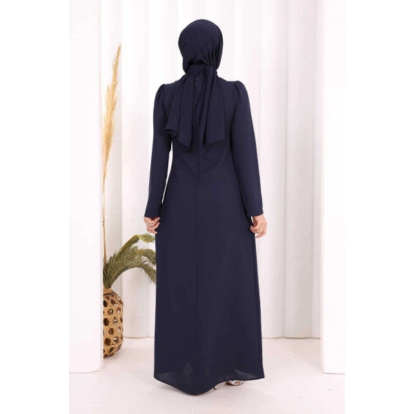 Taş İşleme Desenli Elbise 3889 Lacivert