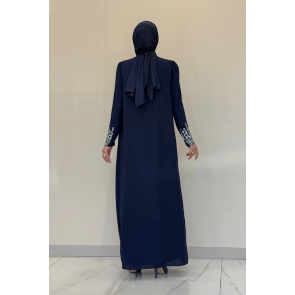 Taş İşleme Detaylı Yelekli Elbise Takım 3838 Lacivert