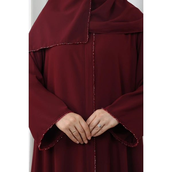 Taşlı Ferace 7091 Bordo