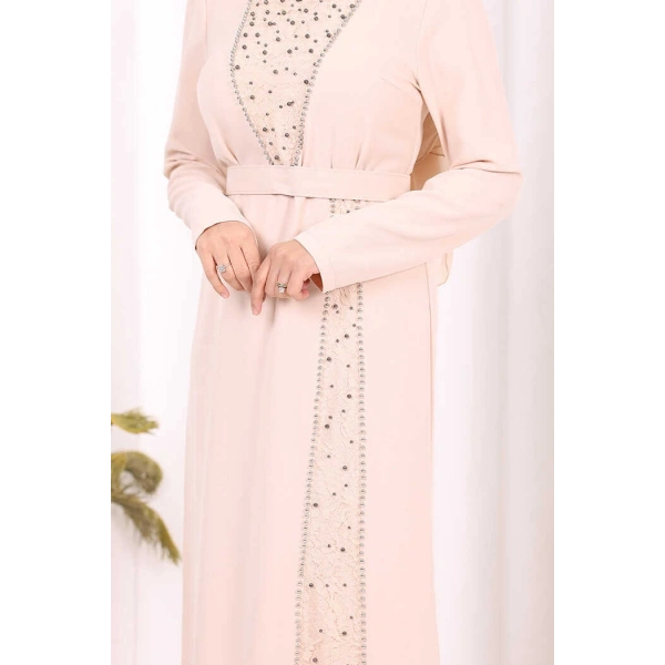 Taşlı Krep Dantel Elbise 3870 Taş