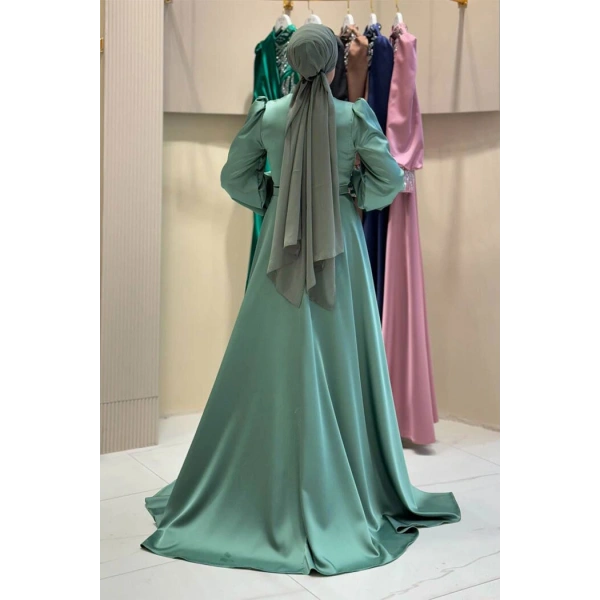 Taşlı Kuyruk Detay Abiye Elbise 7044 Mint