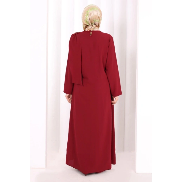 Tek Omuz Gold Toka Detaylı Tunik Pantolon Takım 8698 Bordo