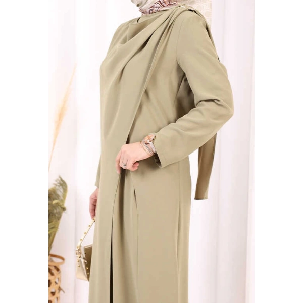 Tek Omuz Gold Toka Detaylı Tunik Pantolon Takım 8698 Haki