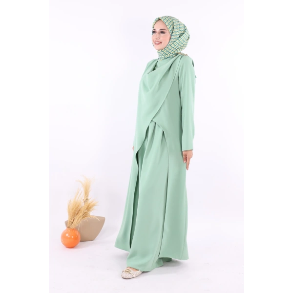 Tek Omuz Gold Toka Detaylı Tunik Pantolon Takım 8698 Mint