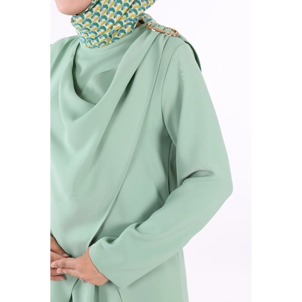 Tek Omuz Gold Toka Detaylı Tunik Pantolon Takım 8698 Mint