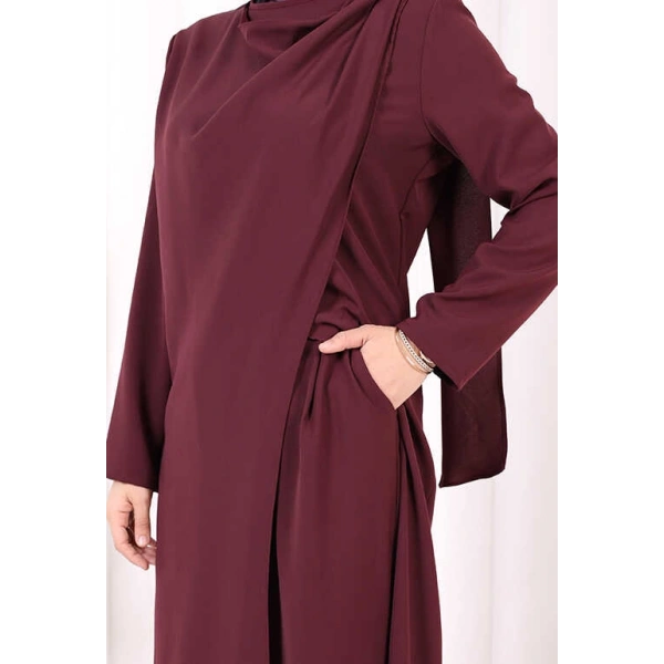 Tek Omuz Gold Toka Detaylı Tunik Pantolon Takım 8698 Mürdüm