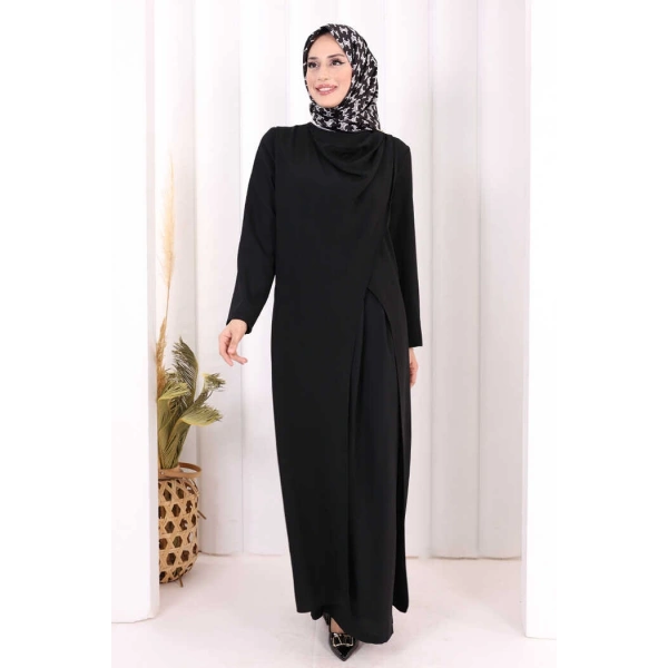 Tek Omuz Gold Toka Detaylı Tunik Pantolon Takım 8698 Siyah