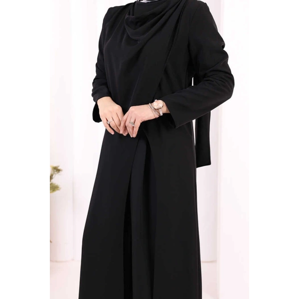 Tek Omuz Gold Toka Detaylı Tunik Pantolon Takım 8698 Siyah