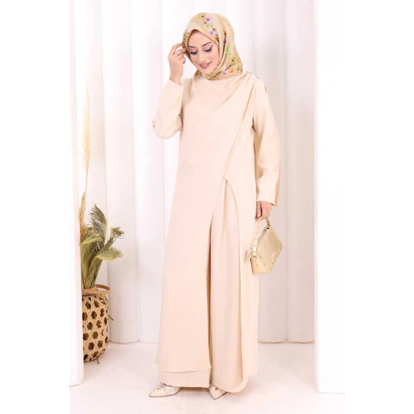 Tek Omuz Gold Toka Detaylı Tunik Pantolon Takım 8698 Taş
