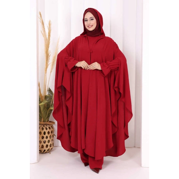 Tunik, Pantolon ve Abaya Üçlü Takım 8663 Bordo