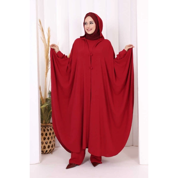 Tunik, Pantolon ve Abaya Üçlü Takım 8663 Bordo