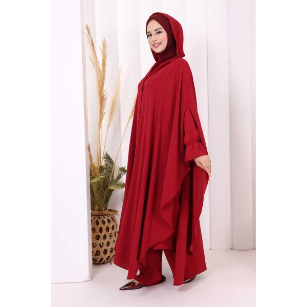 Tunik, Pantolon ve Abaya Üçlü Takım 8663 Bordo