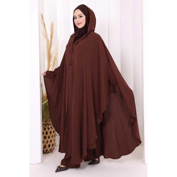 Tunik, Pantolon ve Abaya Üçlü Takım 8663 Kahverengi
