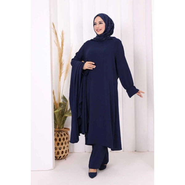 Tunik, Pantolon ve Abaya Üçlü Takım 8663 Lacivert