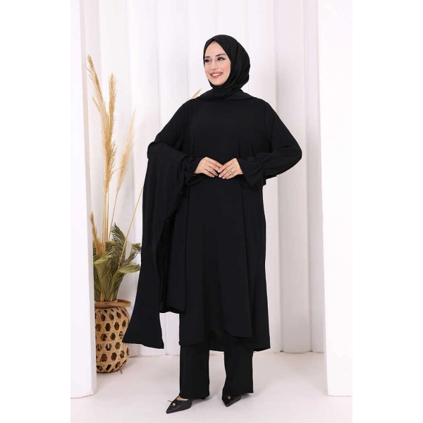 Tunik, Pantolon ve Abaya Üçlü Takım 8663 Siyah