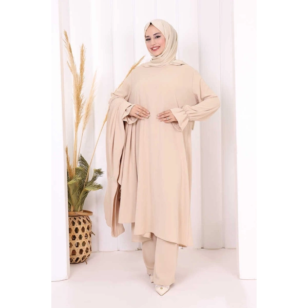 Tunik, Pantolon ve Abaya Üçlü Takım 8663 Taş