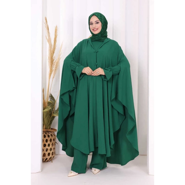 Tunik, Pantolon ve Abaya Üçlü Takım 8663 Zümrüt