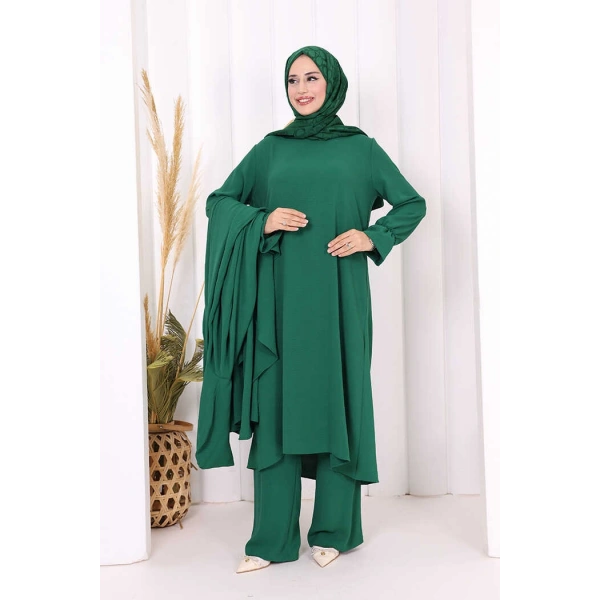 Tunik, Pantolon ve Abaya Üçlü Takım 8663 Zümrüt