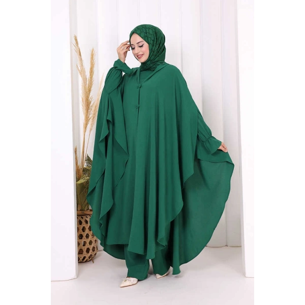 Tunik, Pantolon ve Abaya Üçlü Takım 8663 Zümrüt