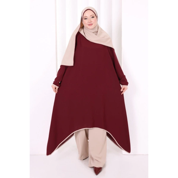 Tunik Şal ve Pantolon Üçlü Takım 8030 Bordo
