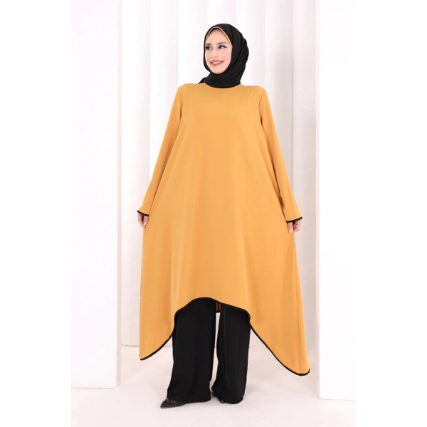 Tunik Şal ve Pantolon Üçlü Takım 8030 Hardal-Siyah