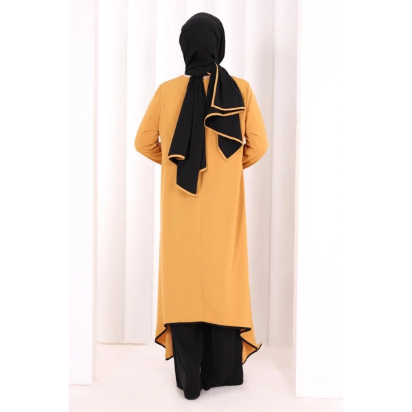 Tunik Şal ve Pantolon Üçlü Takım 8030 Hardal-Siyah