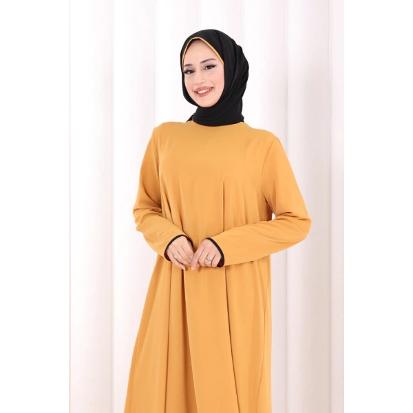 Tunik Şal ve Pantolon Üçlü Takım 8030 Hardal-Siyah