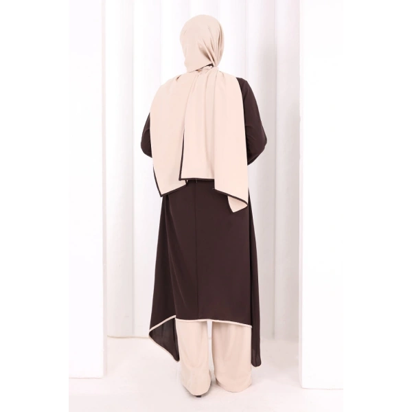 Tunik Şal ve Pantolon Üçlü Takım 8030 Kahverengi