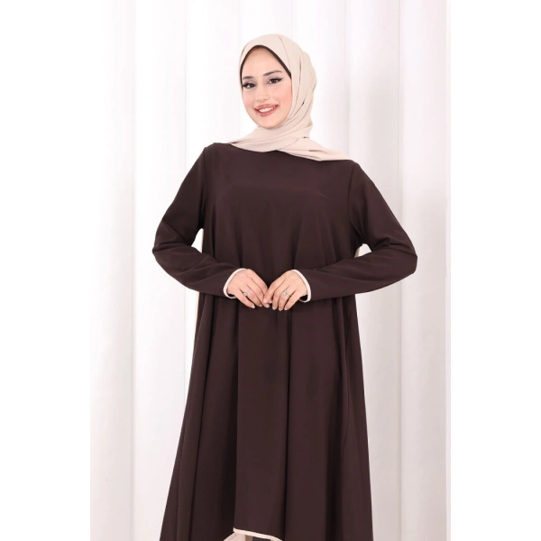 Tunik Şal ve Pantolon Üçlü Takım 8030 Kahverengi