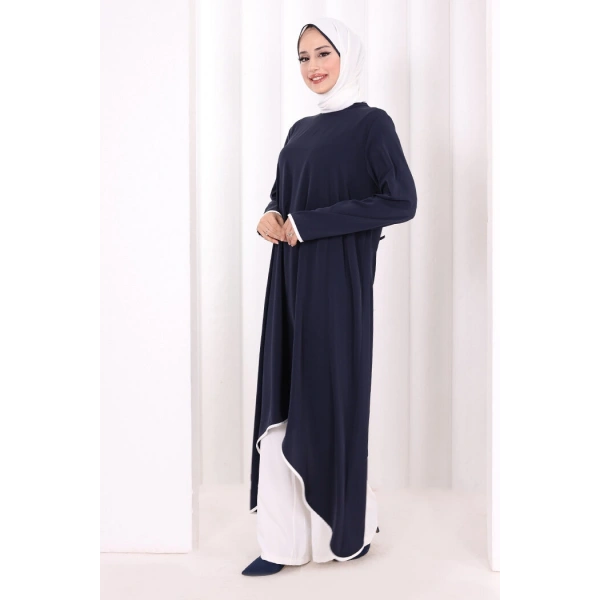 Tunik Şal ve Pantolon Üçlü Takım 8030 Lacivert